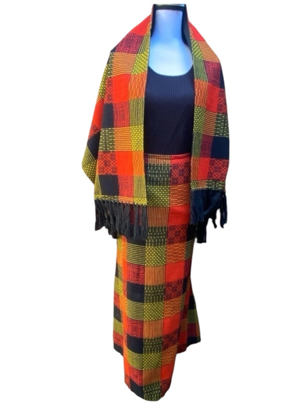 Vintage 70’s Plaid Maxi Skirt Shawl and Purse